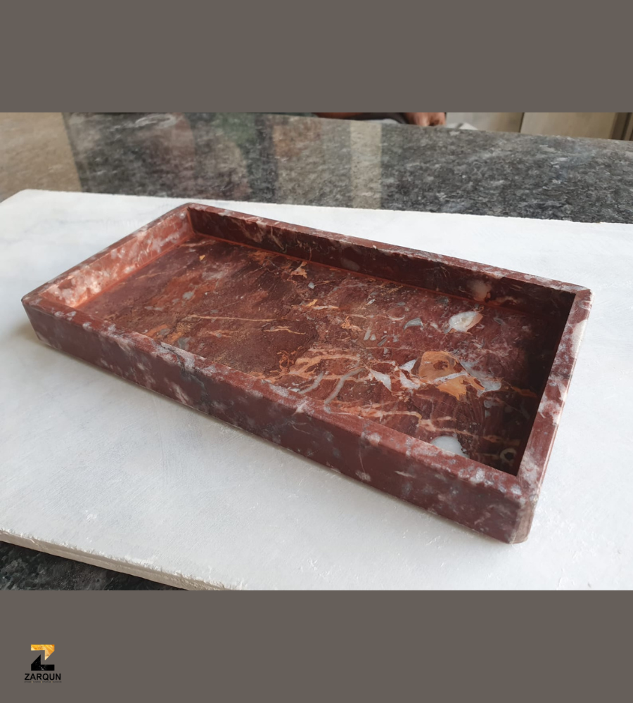 Handmade Rosso Levanto Marble Vanity Tray , Italian Red Stone - Image 2